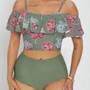 MULTIPLE Tropical Print Ruffle Bikini Swimsuit